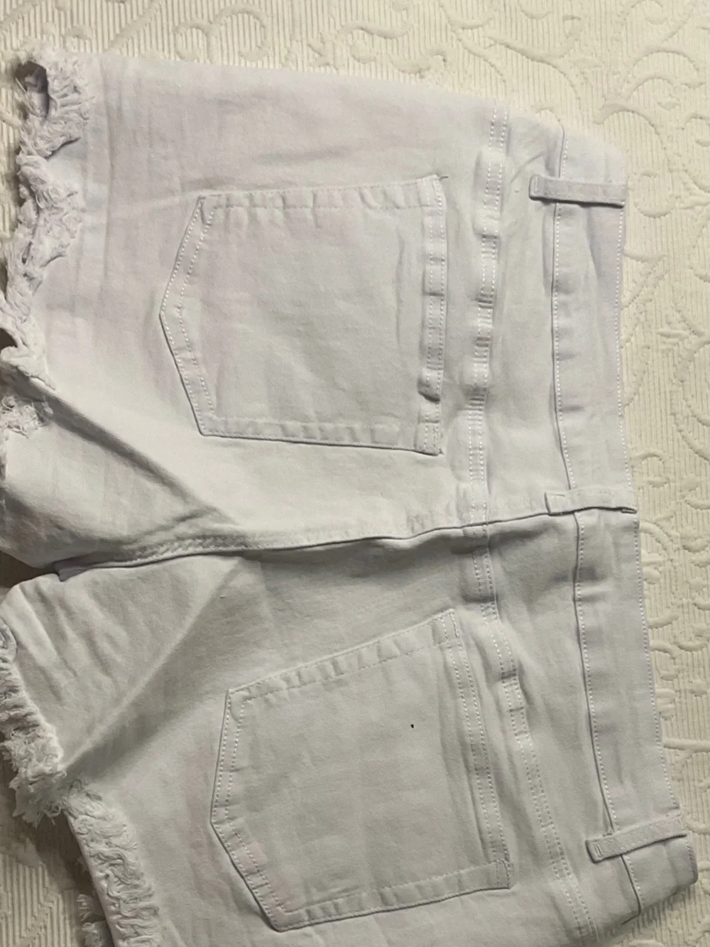 White Denim Shorts with Raw Hem Distressed Stretch